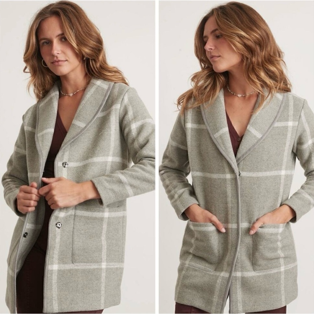 Marine Layer Liverpool Coatigan Shawl Collar Heather
Grey Cream Windowpane XL